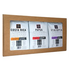 Darčekový set mletých odrodových káv 3 x 200g Costa Rica, Ethiopia, Papua Darčekový set mletých odrodových káv 3 x 200g Costa Rica, Ethiopia, Papua